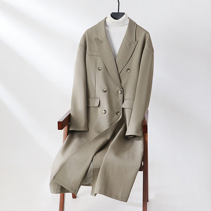 Damen Doppelreihiger Longline-Mantel mit Oversize-Schnitt und fallendem Revers Echoarchiv
