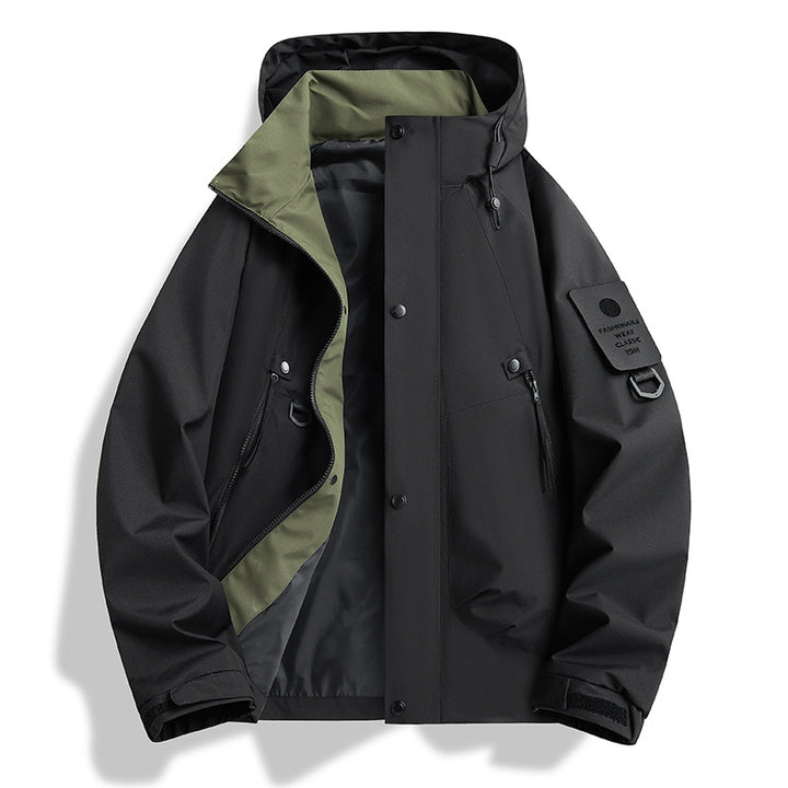 Herren wasserdichte urbane Hardshell-Jacke mit geschweißten Nähten, verstellbarer Kapuze und Utilitieschultertasche – Taviero
