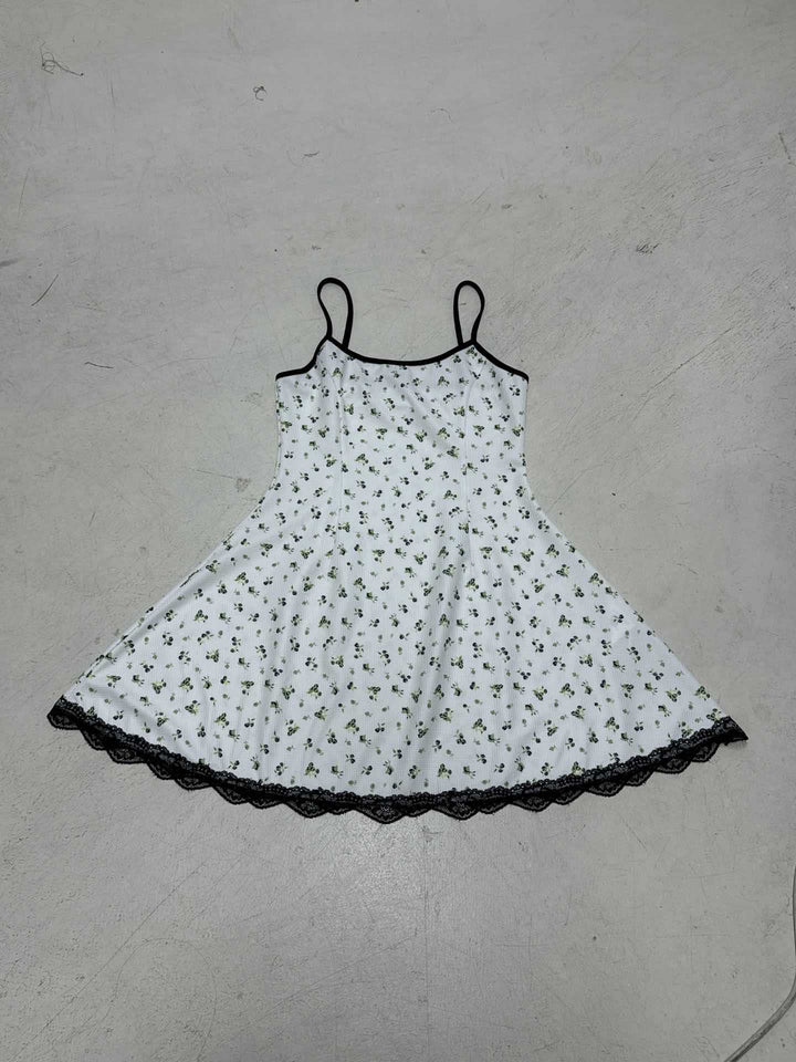 Damen Sommerliches Spaghetti-Trägerkleid mit floralen Mustern und Spitzenbesatz Echo Archiv