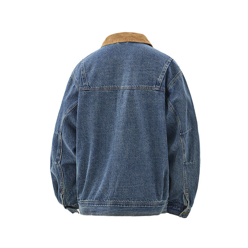 Herren Boxy Denim‑Blousonjacke mit Cordkragen und Multifunktionspattentaschen Echoarchiv