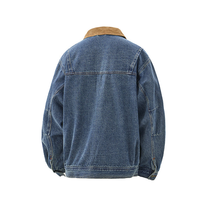 Herren Boxy Denim‑Blousonjacke mit Cordkragen und Multifunktionspattentaschen Echoarchiv