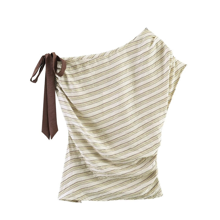 Damen asymmetrisches Oberteil mit eleganter Bindegurtdetail und feinen Streifen Echo Archiv