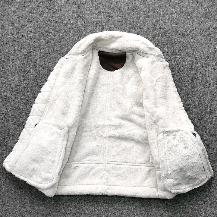 Herren gefütterte Pilotenjacke aus Velourslederimitat mit Teddyfell-Innenfutter und Reißverschluss Echo Archiv