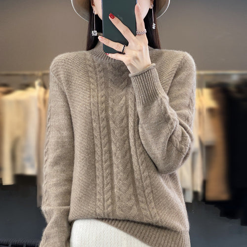 Damen Weicher Zopfstrick‑Mockneckpullover mit kaschmirähnlicher Haptik und verlängerten Rippbündchen Echoarchiv