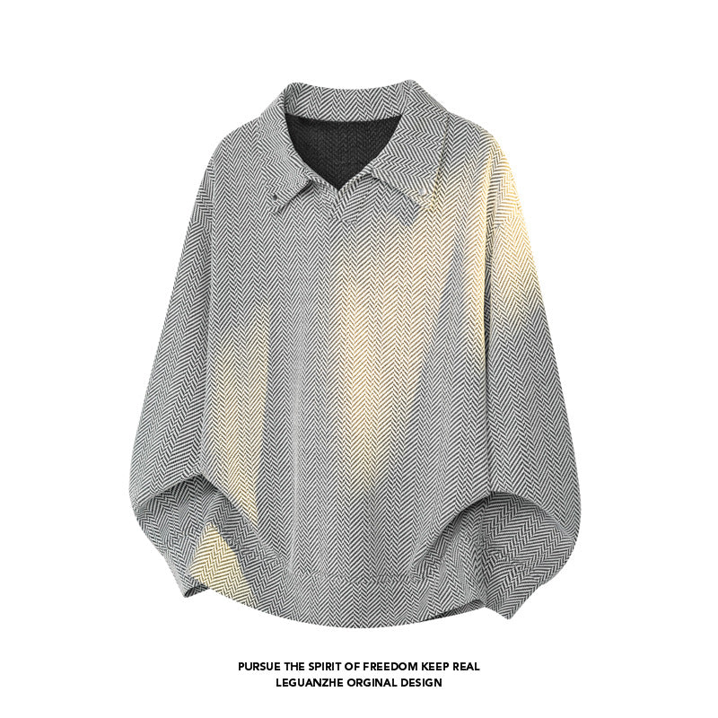 Damen Oversize-Bluse mit Fischgrätstruktur und Balloon-Ärmeln Echo Archiv