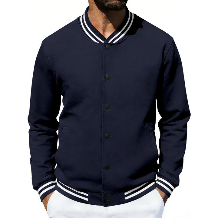 Herren Varsity-Bomberjacke aus Sweat mit gestreiftem Rippkragen – Brevano