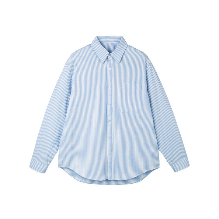 Damen Oversize-Hemd mit feinen Streifen, Brusttasche und abgerundetem Saum Echo Archiv