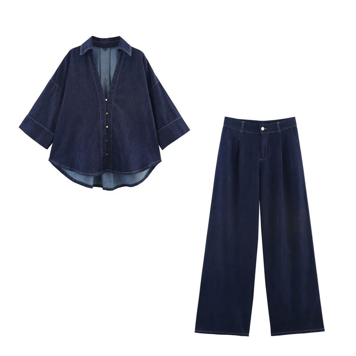 Damen Oversized Denim‑Hemdenjacke mit dreiviertel Ärmeln und High‑Low‑Saum Echo Archiv
