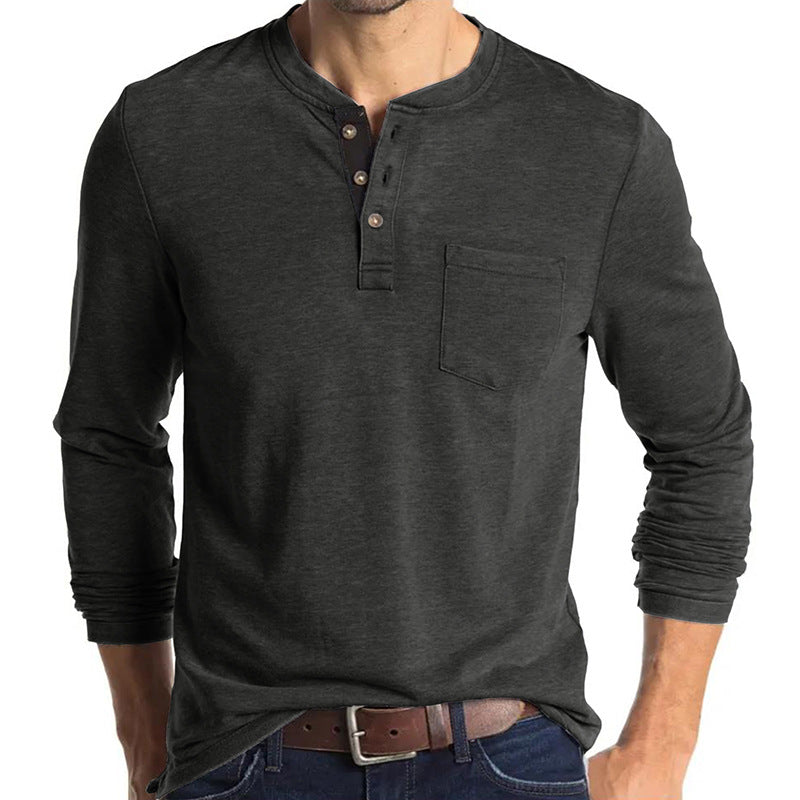 Herren Langarm-Henley-Shirt mit modischen Knopfdetails Echoarchiv
