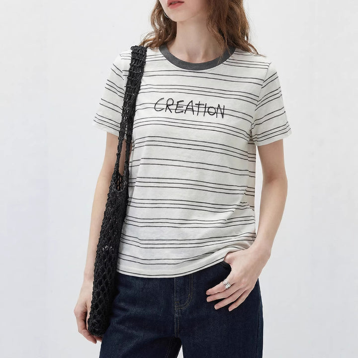 Damen Modernes Streifen-Shirt mit Rundhalsausschnitt Echo Archiv