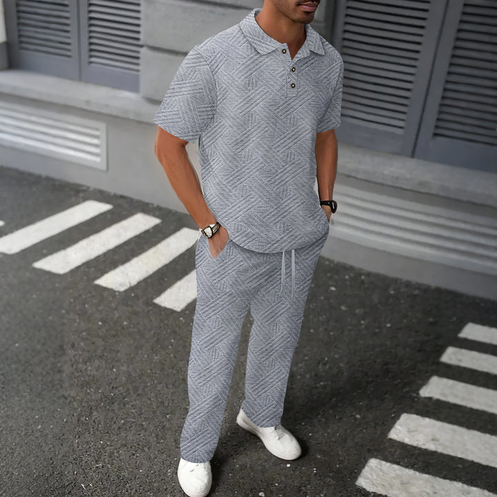 Herren Freizeit-Polo mit strukturiertem Design und bequemer Hose Echoarchiv