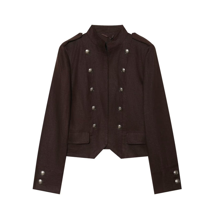Damen Cropped Feldjacke im Militärstil mit Stehkragen, Epauletten und doppelter Zierknopfleiste Echo Archiv