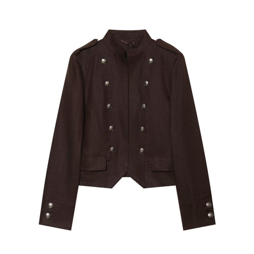 Damen Cropped Feldjacke im Militärstil mit Stehkragen, Epauletten und doppelter Zierknopfleiste Echo Archiv