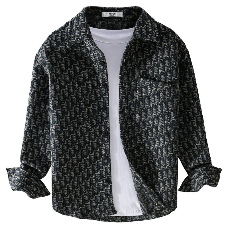 Herren Strukturiertes Jacquard-Overshirt mit Brusttasche und Relaxed Fit Echoarchiv