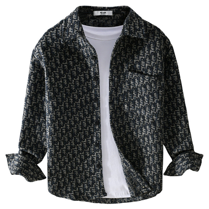 Herren Strukturiertes Jacquard-Overshirt mit Brusttasche und Relaxed Fit Echoarchiv