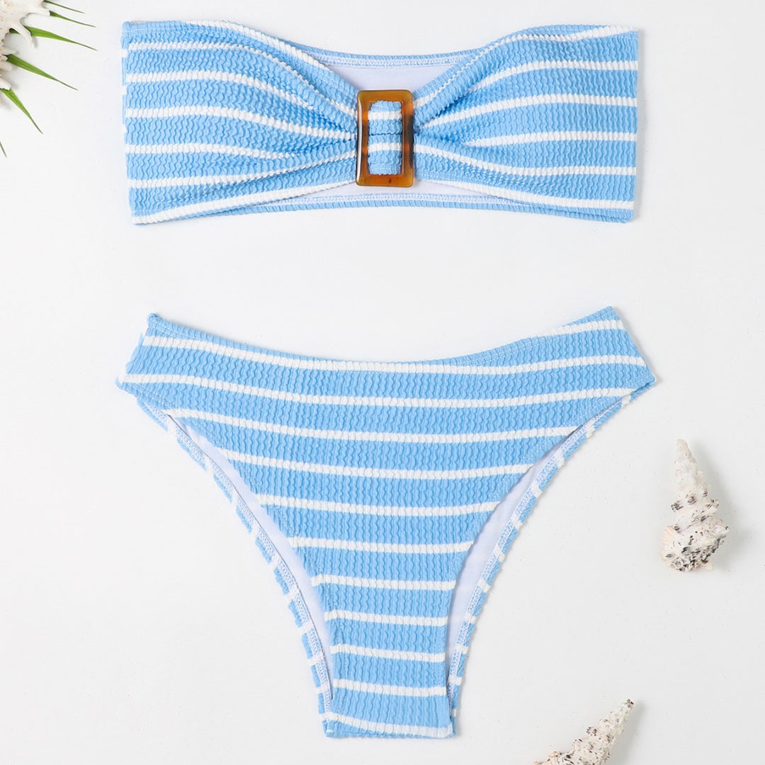 Damen Bandeau-Bikini mit modischem Streifenmuster und dekorativer Schnalle Echo Archiv
