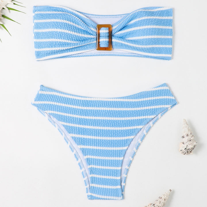 Damen Bandeau-Bikini mit modischem Streifenmuster und dekorativer Schnalle Echo Archiv