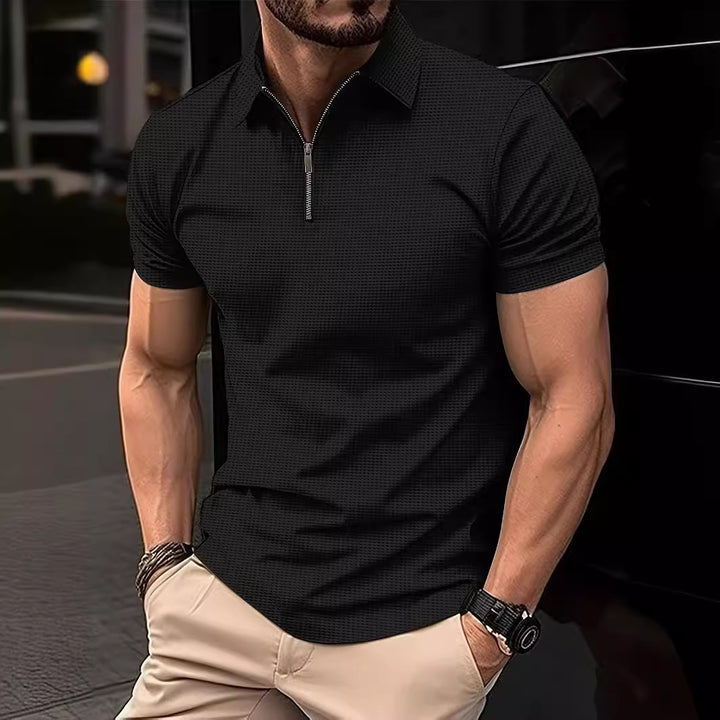 Herren Polohemd mit modernem Reißverschluss und strukturiertem Design Echoarchiv