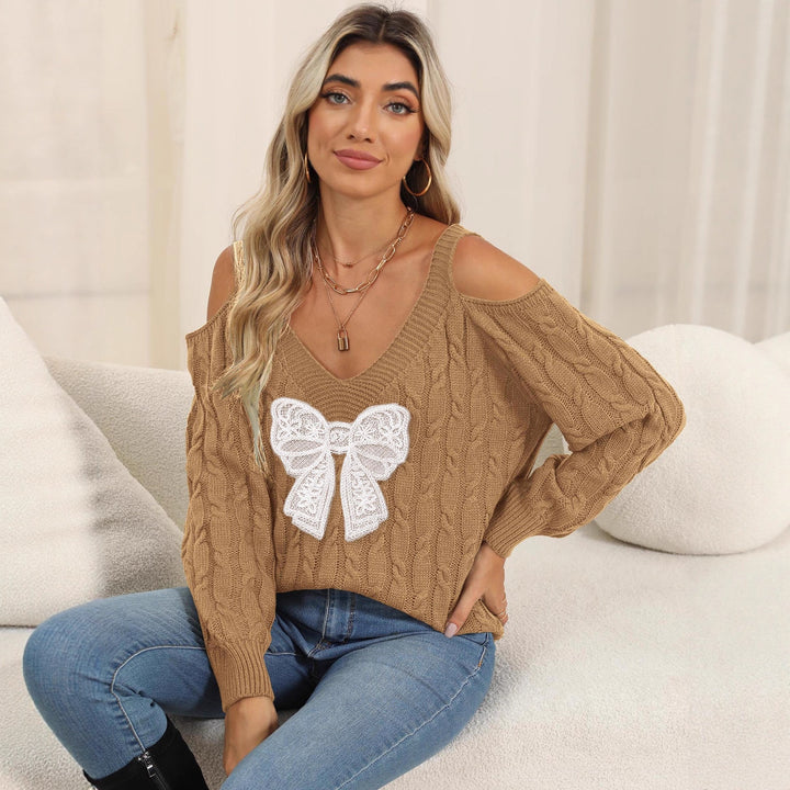 Damen modischer Pullover mit verspielt eingestricktem Schleifenmotiv Echo Archiv