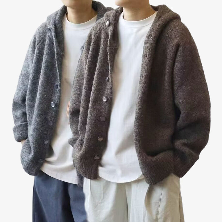 Herren Gemütliche Strickjacke mit Kapuze und Knopfverschluss Echo Archiv