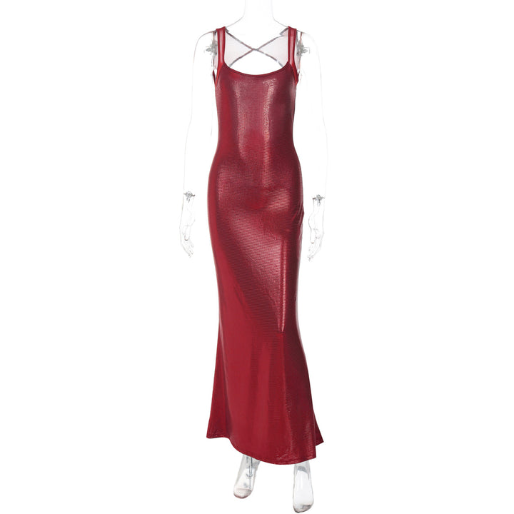 Damen Elegantes Maxikleid mit verführerischem Kreuzträger und schimmerndem Obermaterial Echo Archiv