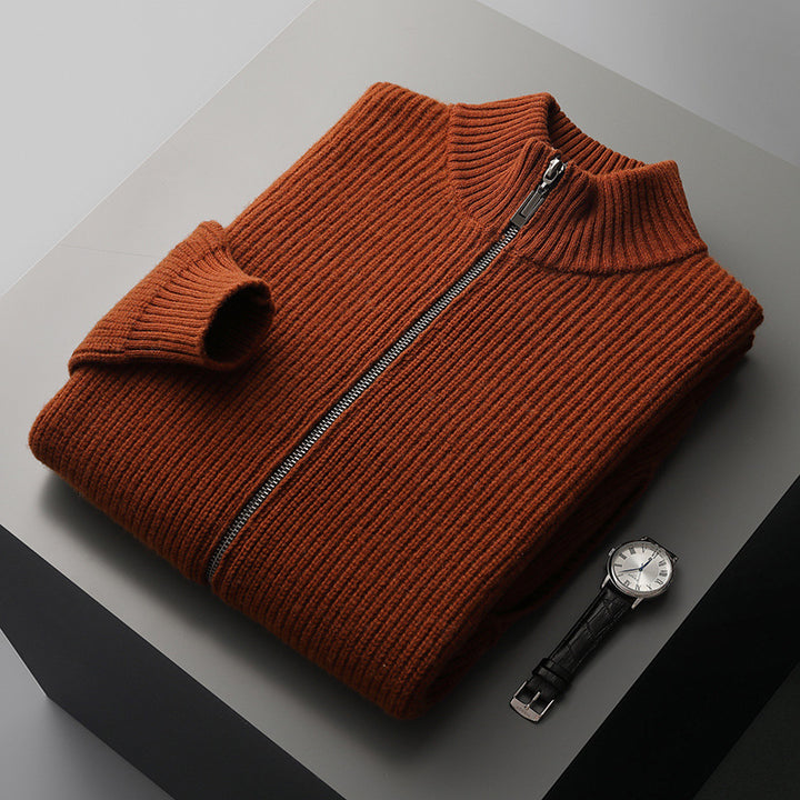 Herren Strickpullover mit modernem Reißverschluss und feiner Rippstruktur Echoarchiv