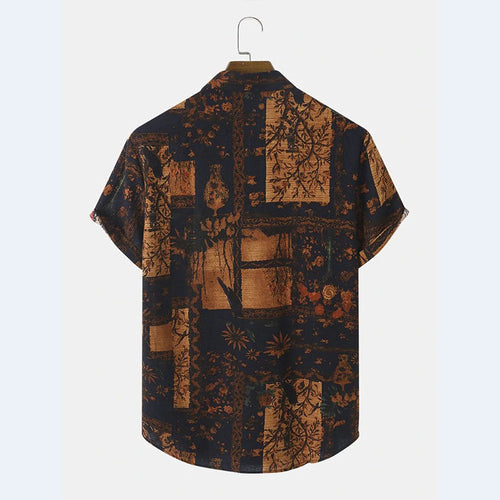 Herren Kurzarm Hemd mit floralem Design und strukturiertem Stoff Echoarchiv