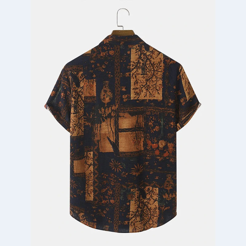 Herren Kurzarm Hemd mit floralem Design und strukturiertem Stoff Echoarchiv