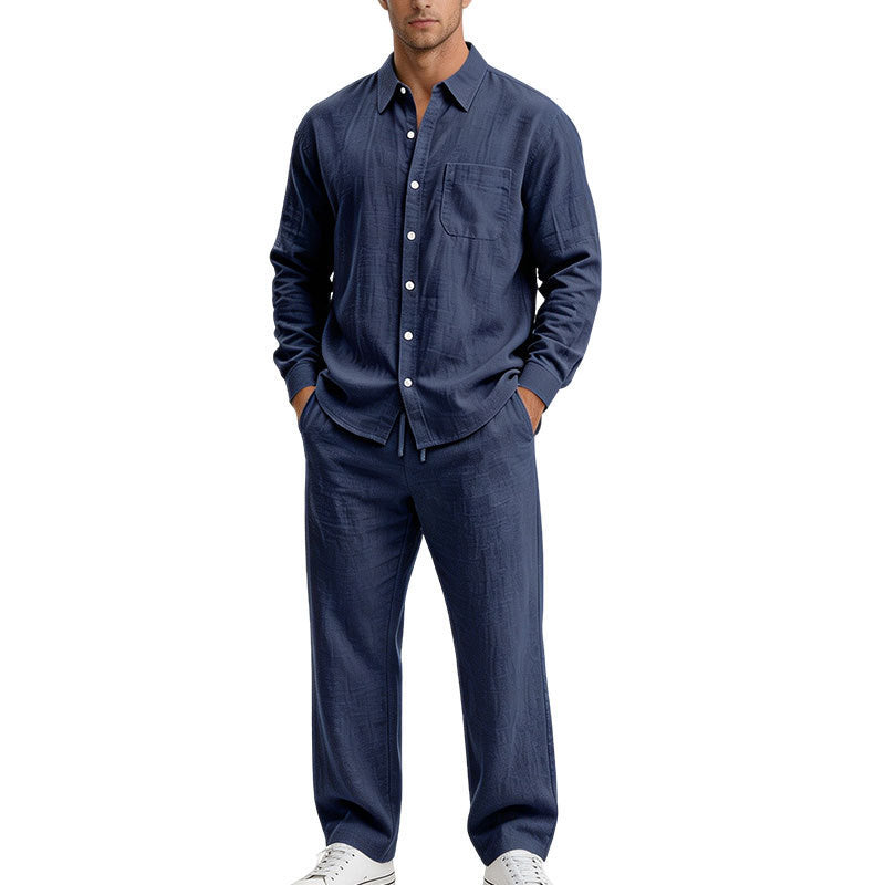 Herren Entspanntes Zweiteiliges Lounge-Set aus Strukturjersey mit Hemdkragen – Averon