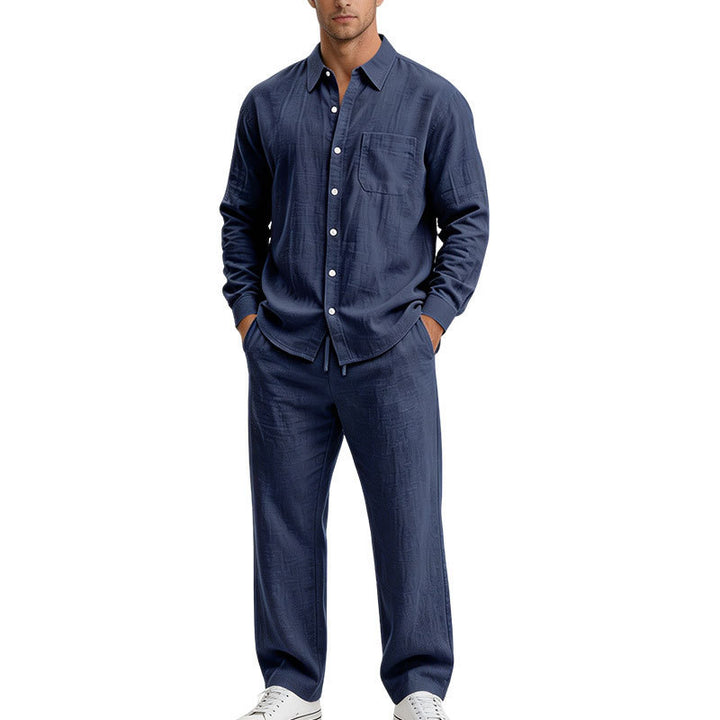 Herren Entspanntes Zweiteiliges Lounge-Set aus Strukturjersey mit Hemdkragen – Averon
