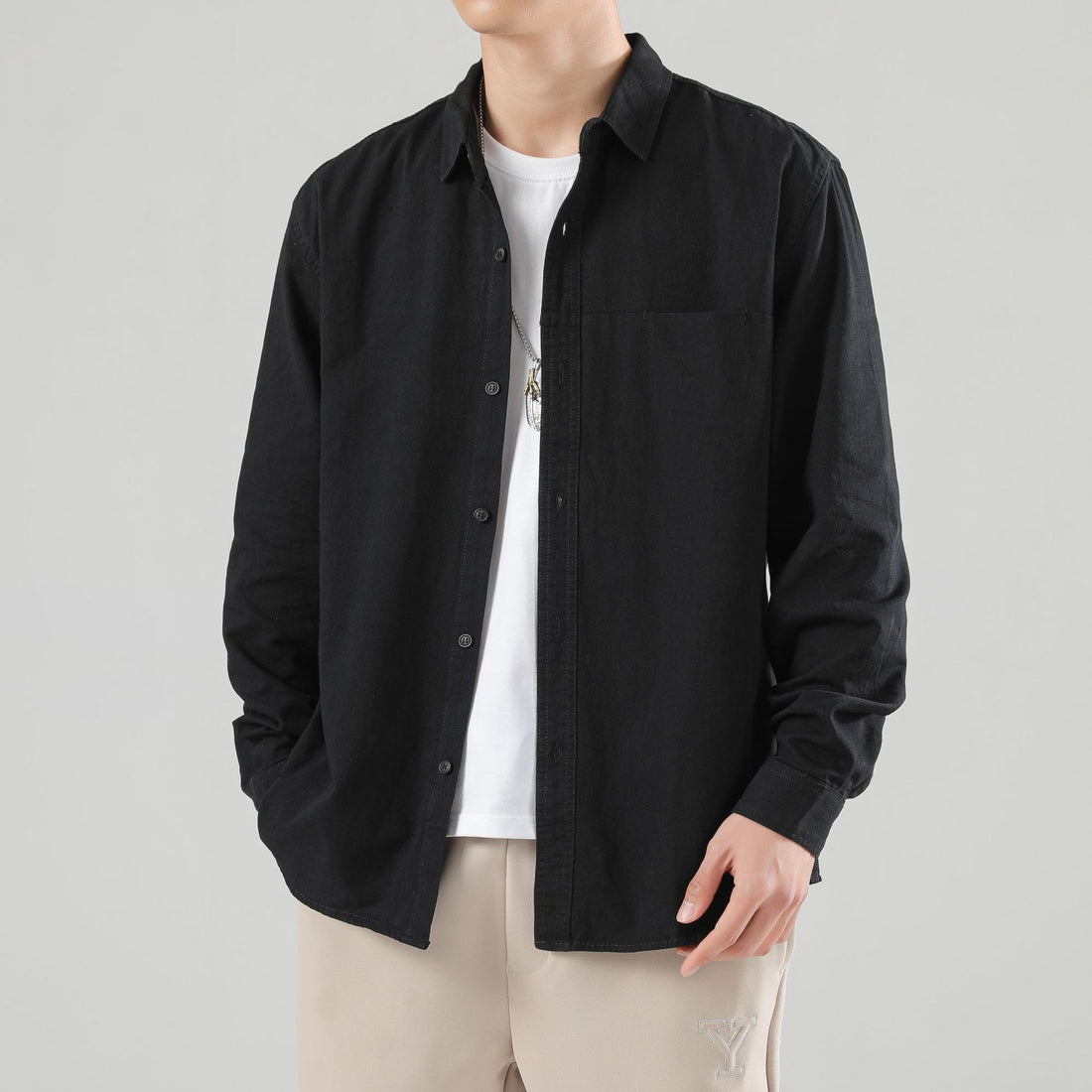 Herren Lockeres Baumwoll-Overshirt mit Brusttasche und leichter Struktur Echo Archiv