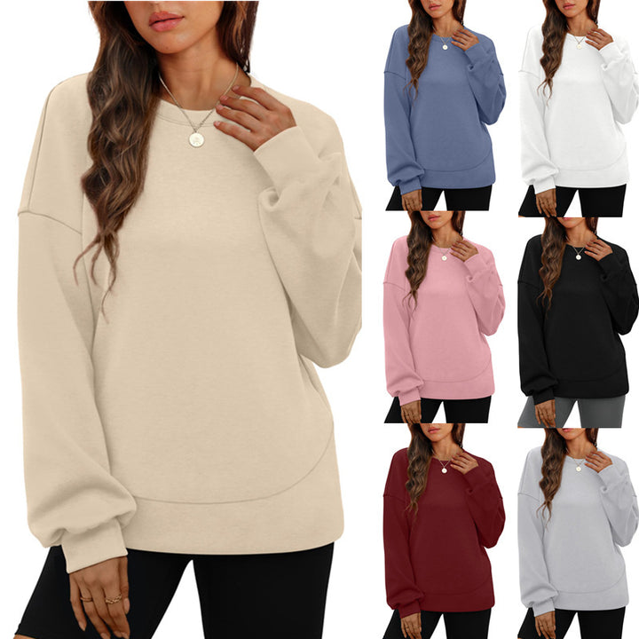 Damen nan lässiges Oversize Rundhals-Sweatshirt mit überschnittener Schulter gerundetem Saum und weichem Innenfutter Echo Archiv