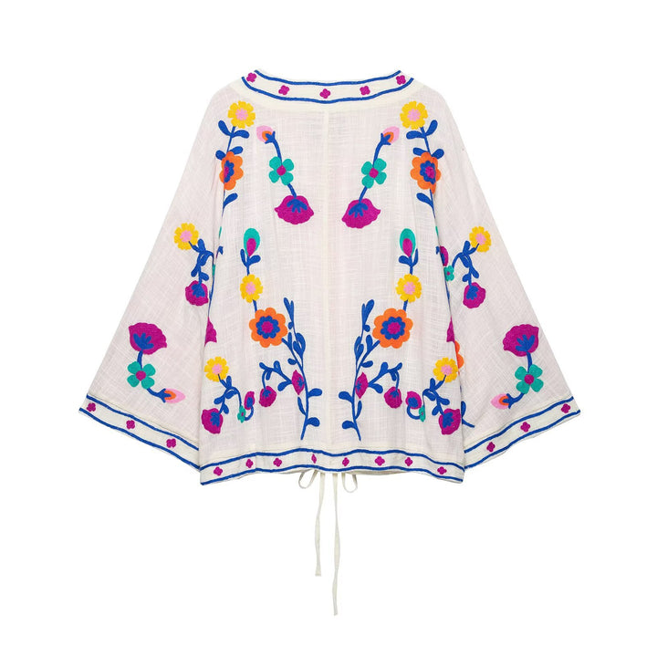 Damen Bestickter Kimono-Blouson mit Tunnelzug und floraler Stickerei Echo Archiv