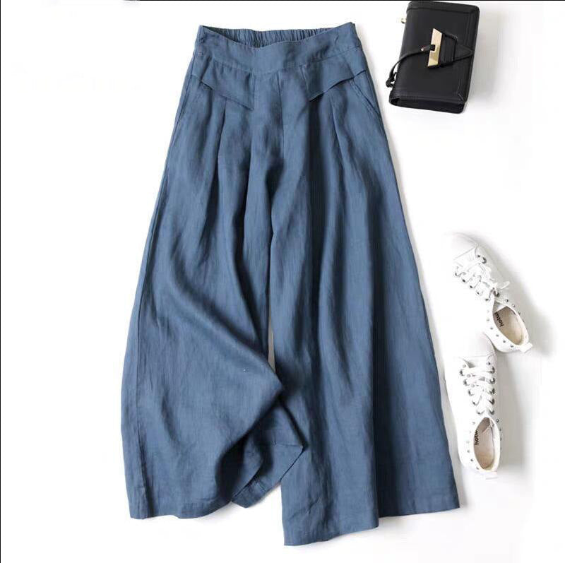 Damen Weit geschnittene Leinenhose mit hohem Bund und eleganten Falten Echoarchiv
