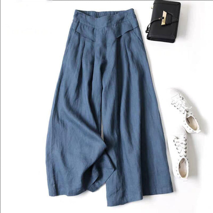 Damen Weit geschnittene Leinenhose mit hohem Bund und eleganten Falten Echoarchiv