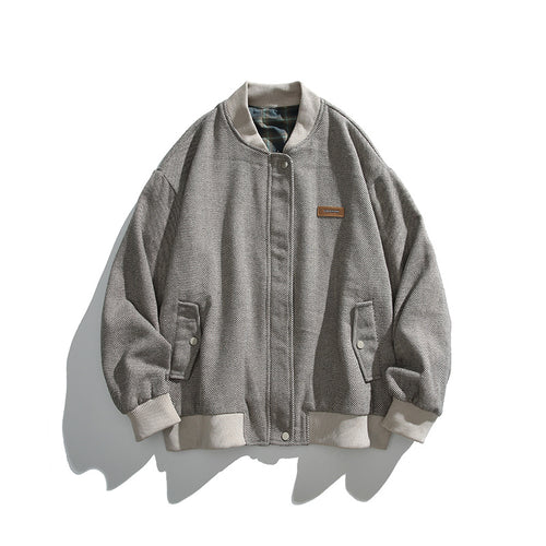 Unisex Boxy-Bomberjacke im Fischgrät-Look mit Rippbündchen, Pattentaschen und verdeckter Druckknopfblende Echo Archiv