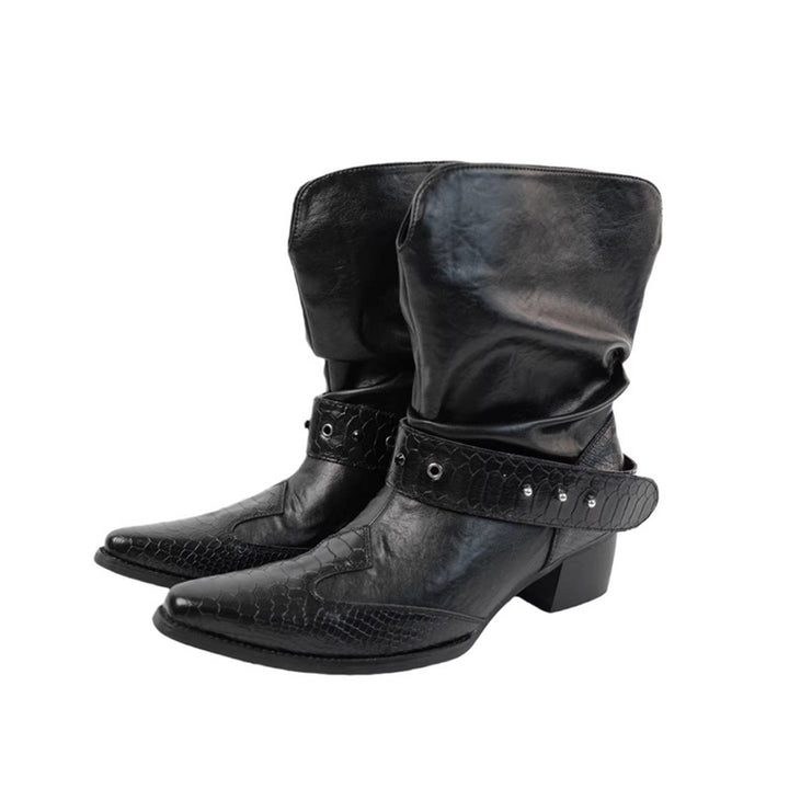 Damen Cowboystiefel mit spitzer Zehenpartie, Schlangenprägung und Nietenriemen Echo Archiv