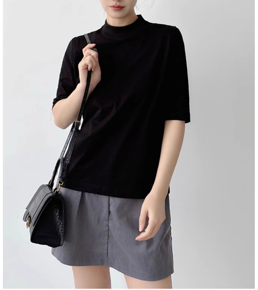 Damen Kurzarm-Top mit Stehkragen und leichter Boxy-Silhouette Echo Archiv