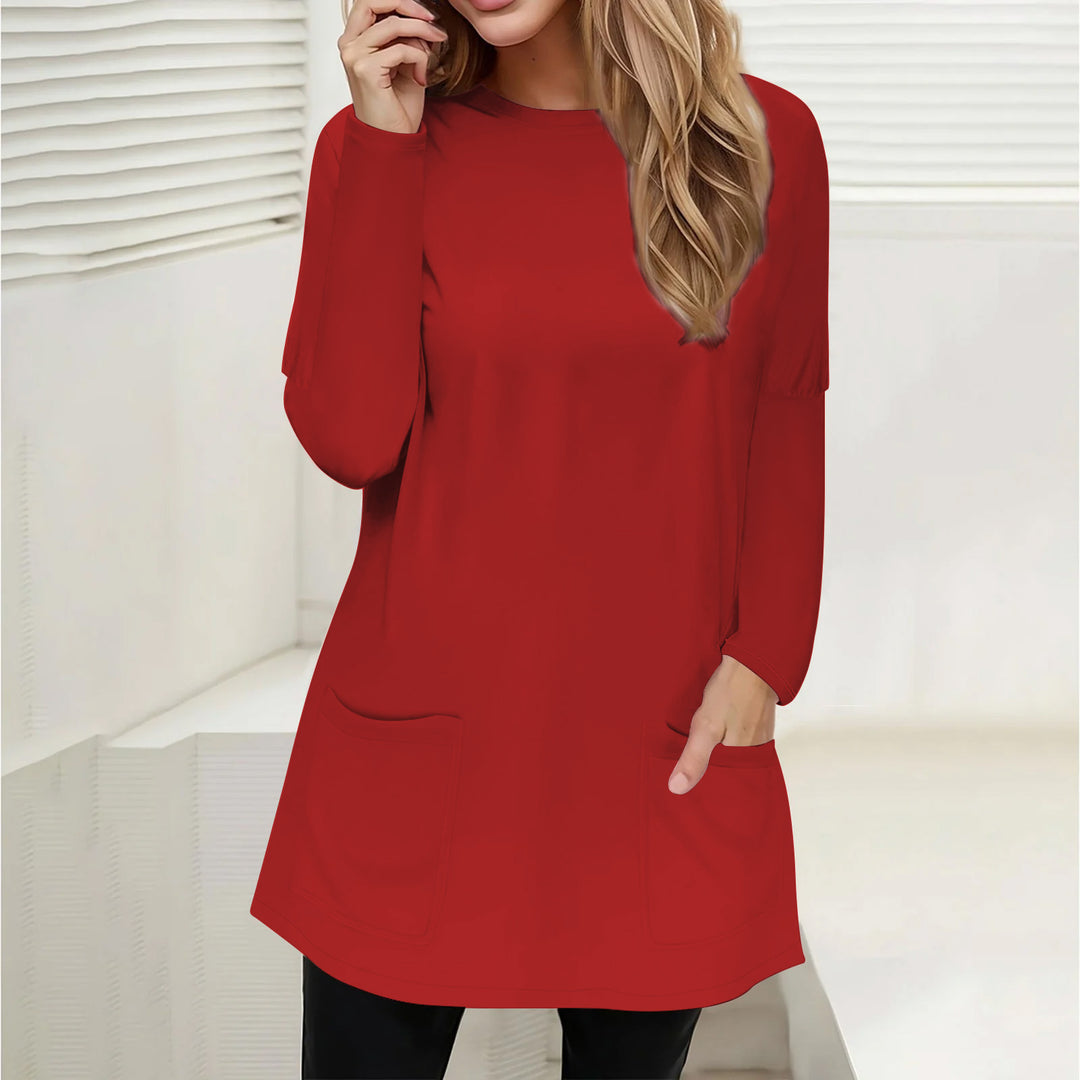 Damen Freizeit Longline Tunika mit Rundhalsausschnitt und aufgesetzten Taschen Echoarchiv