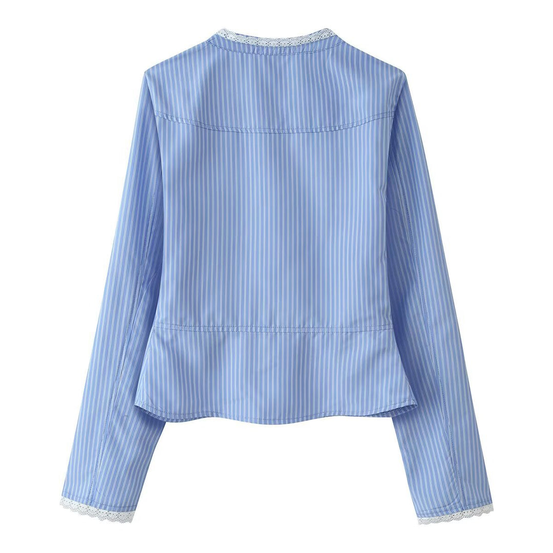 Damen Cropped Blusenjacke mit zweireihiger Knopfleiste und Spitzenbordüren Echo Archiv