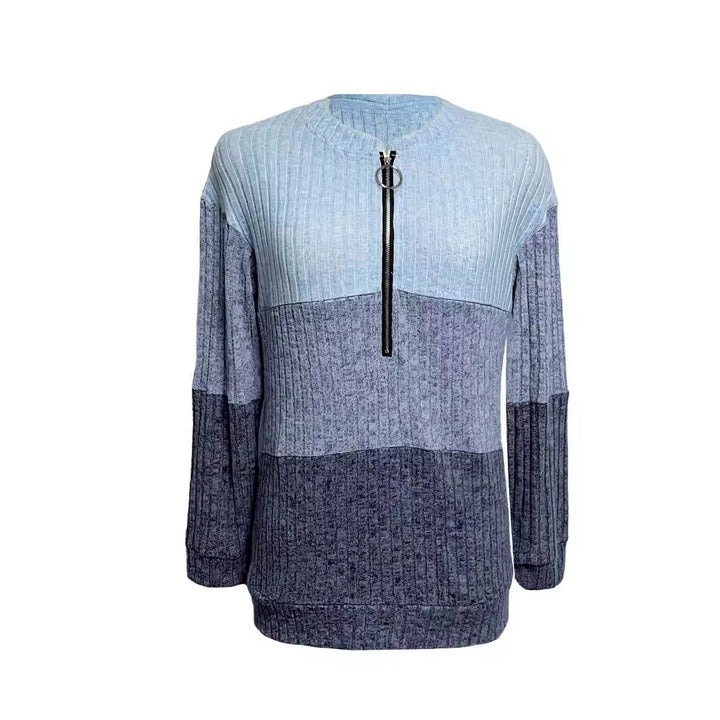 Damen nan gerippter Longpullover mit Ringreißverschluss und Colorblock-Struktur Echo Archiv