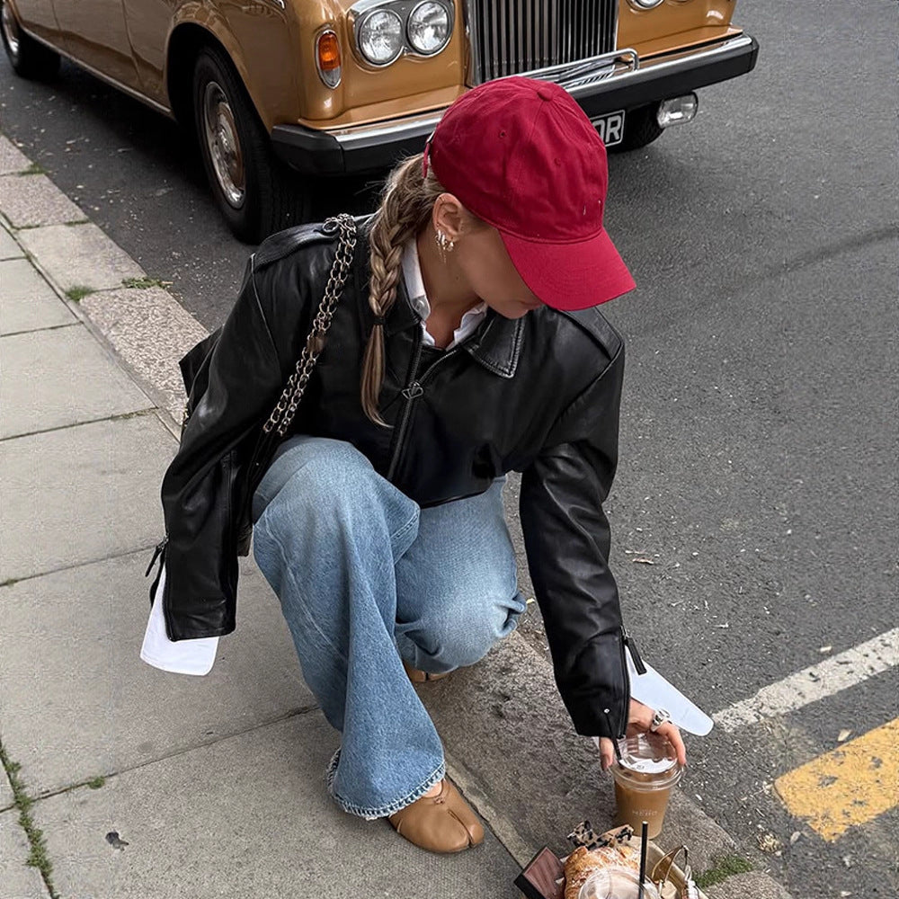 Damen Kurzblouson im Layering-Look aus Lederimitat mit überlangem Hemdärmel-Detail Echoarchiv