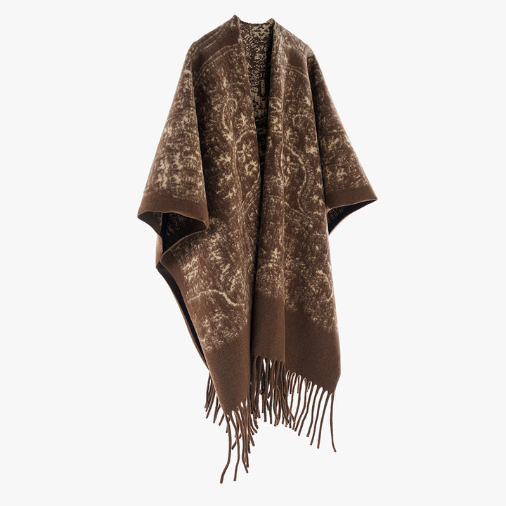 Damen Fransen-Cape im Kuschel-Wollmix mit strukturierter Vintage-Optik – Montévia