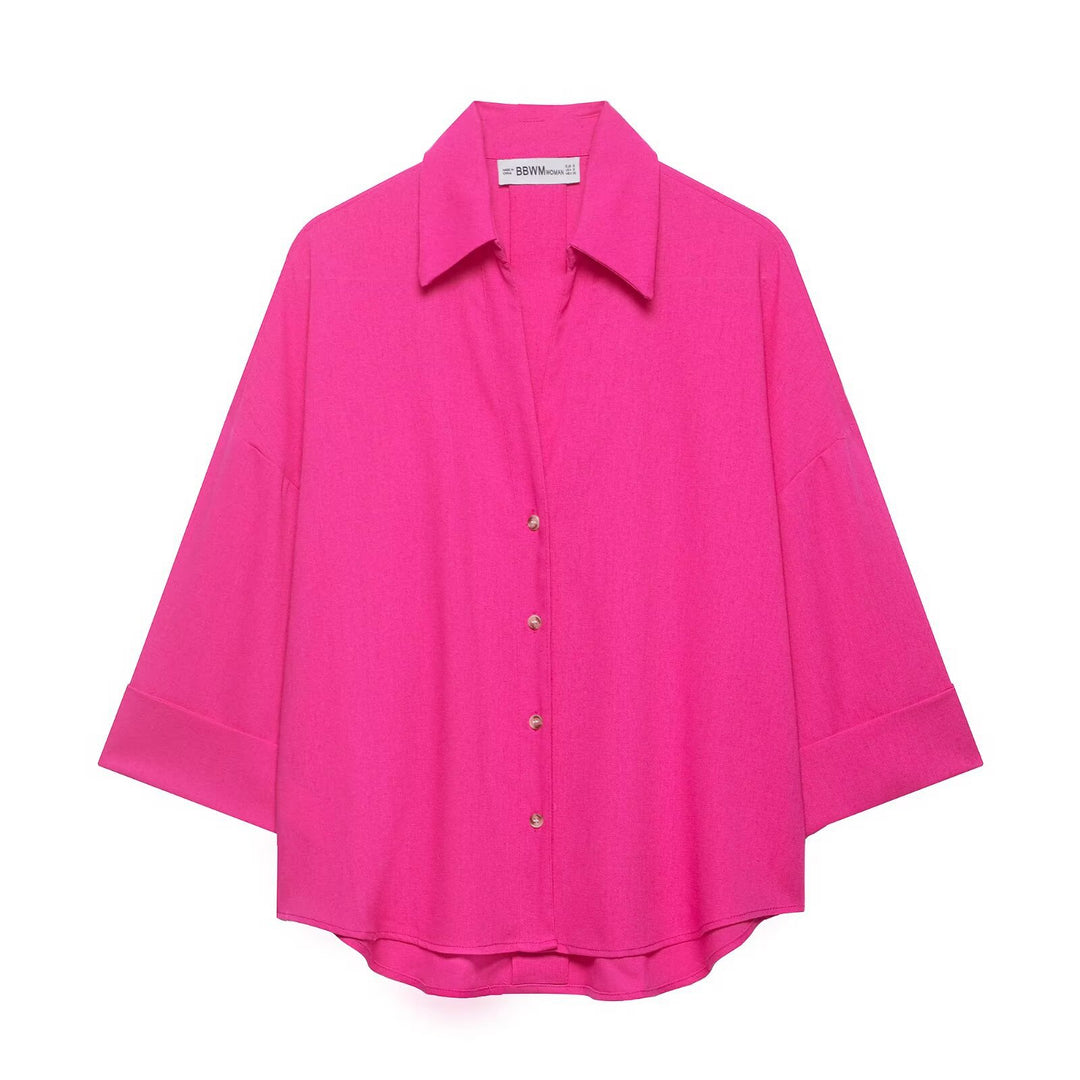 Damen Oversized-Hemdbluse mit kastiger Silhouette, weiten Kimonoärmeln und abgerundetem Saum Echo Archiv