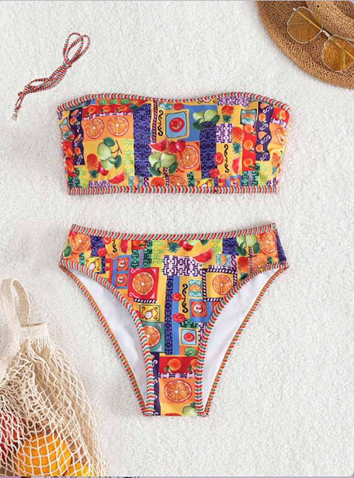 Damen Bandeau-Bikini mit fröhlichem Fruchtmuster Echo Archiv