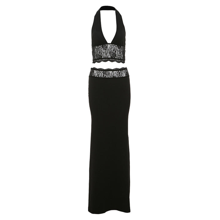 Damen Langer Sommerrock mit tiefem V-Ausschnitt und eleganter Spitzenapplikation Echo Archiv