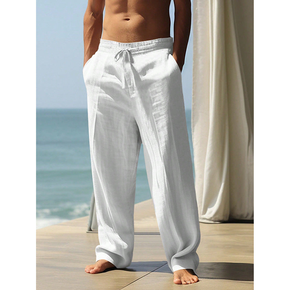 Herren entspannte Leinenhose mit elastischem Bund und lockerer Passform Echoarchiv