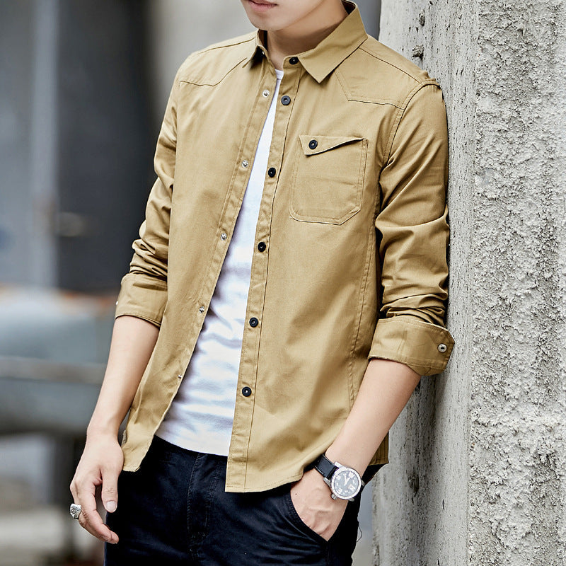 Herren Baumwoll-Overshirt im Worker-Style mit Brustpattentasche und Hemdkragen Echoarchiv