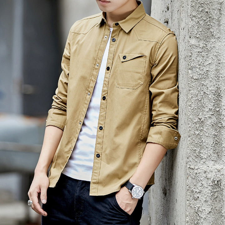 Herren Baumwoll-Overshirt im Worker-Style mit Brustpattentasche und Hemdkragen Echoarchiv