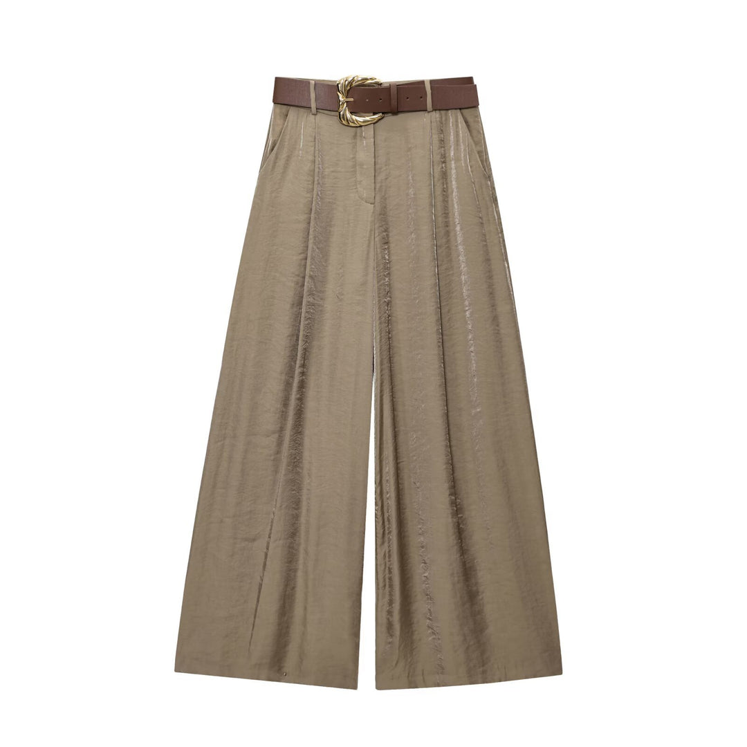 Damen High‑Waist Palazzo‑Hose mit Leoparden‑Print, weitem Bein und Ziergürtel Echo Archiv